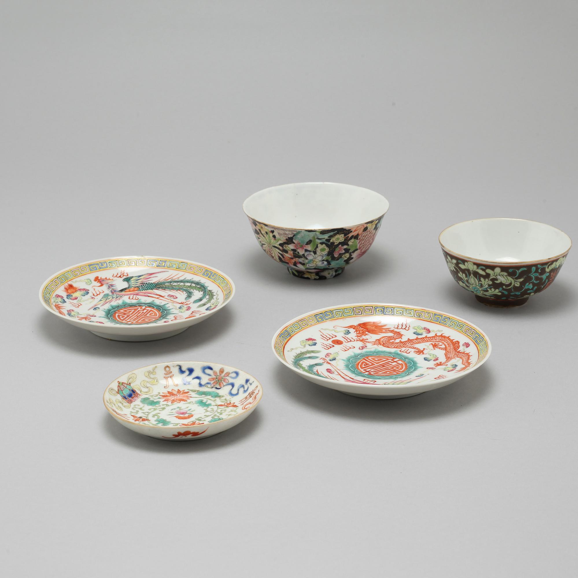 Five pieces of Chinese porcelain from late Qing Dynasty, Guangxu, 1874-1908.