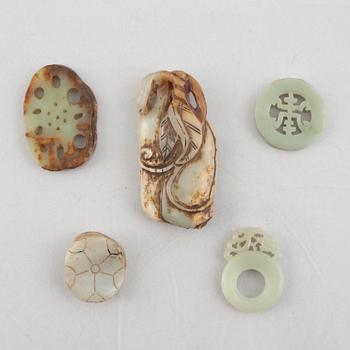A group of five Chinese stone charms, 20th century.