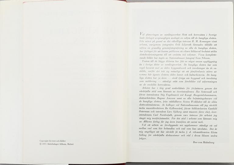 A set18 books about swedish castles and mansions, published by Allhems förlag in Malmö, second half of the 20th century.