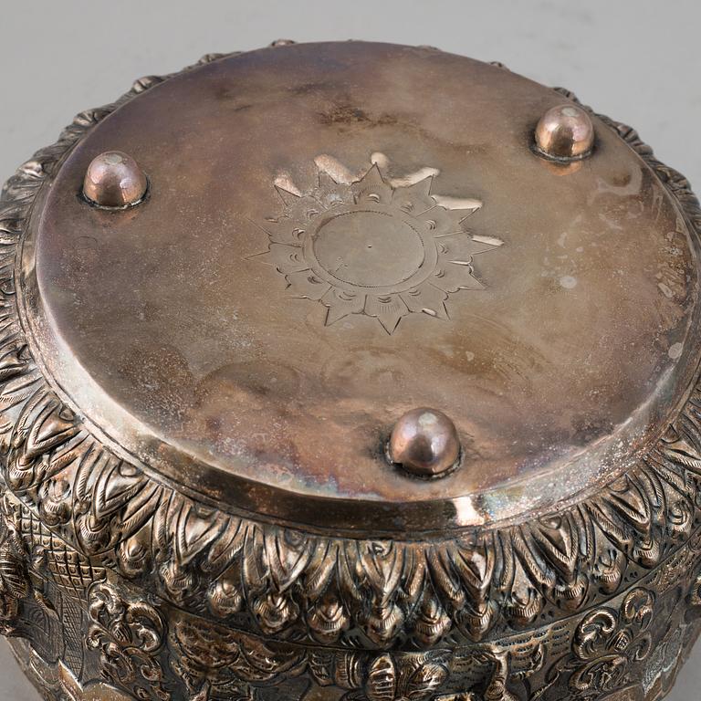 A silver bowl with a serving spoon, Thailand, 20th century.