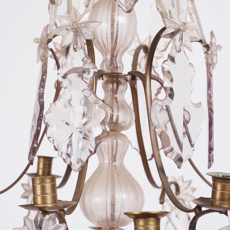 A Swedish Rococo ten-light chandelier, 18th century.