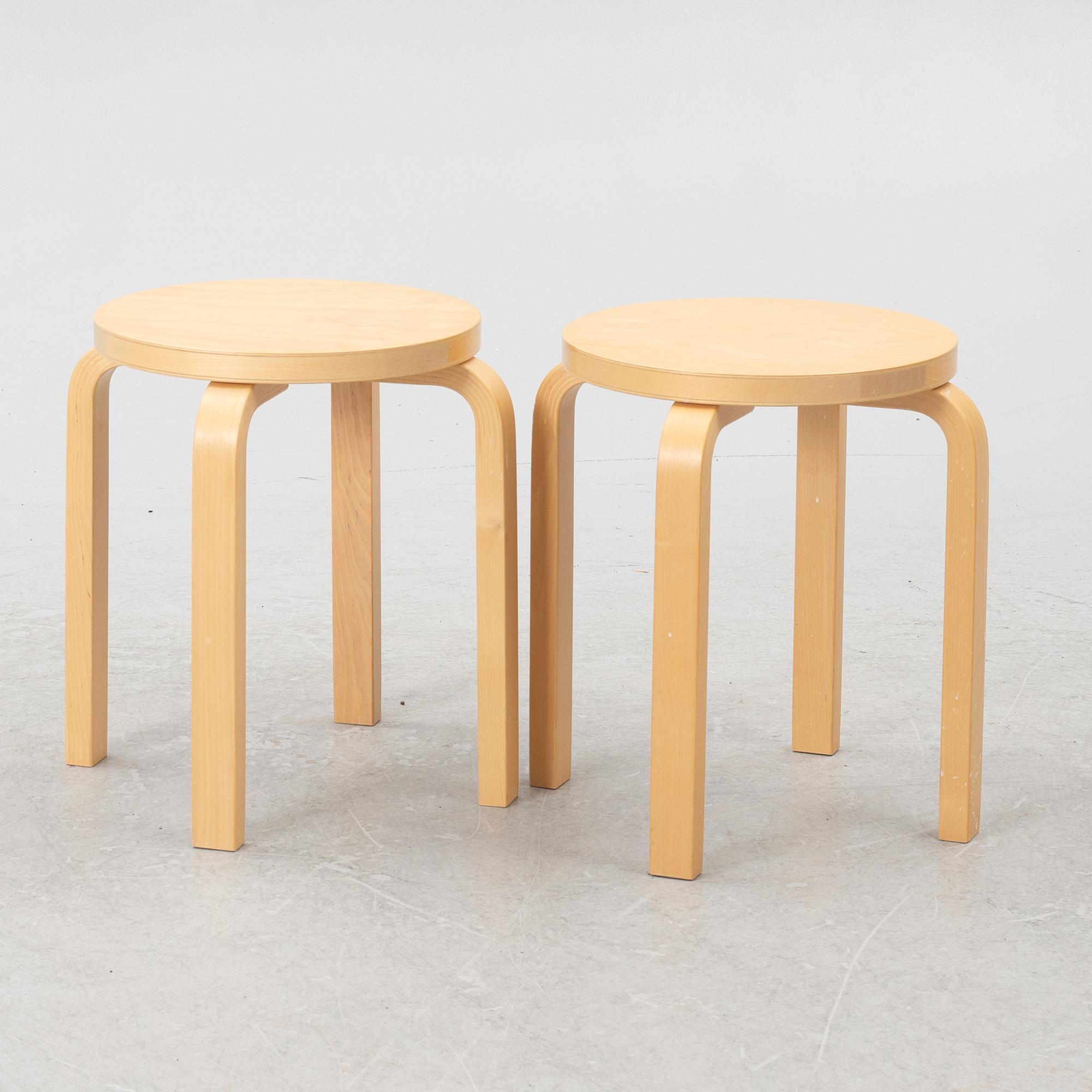 Alvar Aalto, two model 60 stools, ARtek, Finland, 2012.