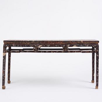 A  Chinese black lacquered altar table with mother of pearl inlay, 17th /18th Century.