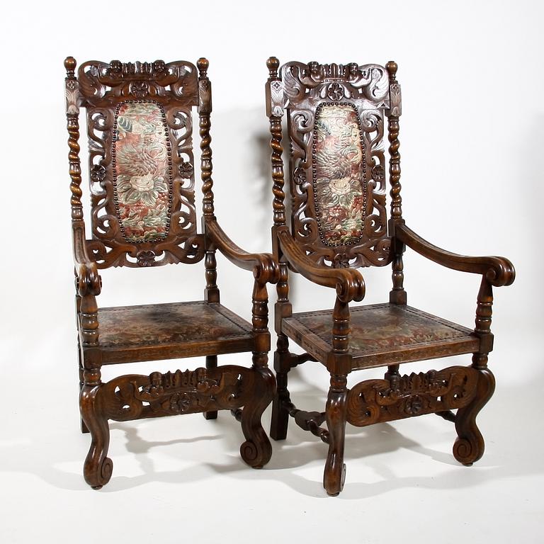 KARMSTOLAR, ett par, barockstil, 1800-talets andra hälft.