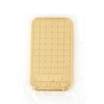GULDTACKA, 24K guld, Boliden. Vikt 100g.
