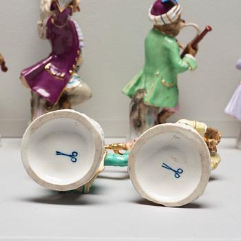 A set of eight figures from the 'Affenkapelle', after a model by Meissen, 20th Century.