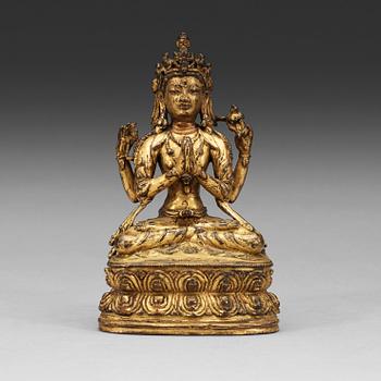 106. A gilt copper-alloy figure of Bodhisattva Avalokiteshvara, Tibet, 15/16th Century.