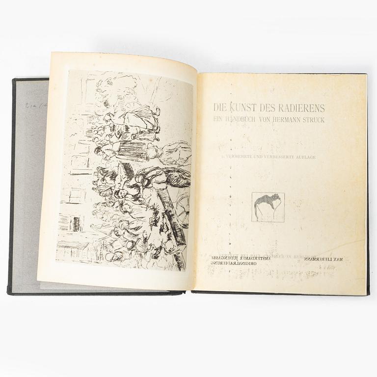 Hermann Struck, "Die Künst des Radieren's" bok med fem originaletsningar av bl a Edvard Munch och Max Liebermann.