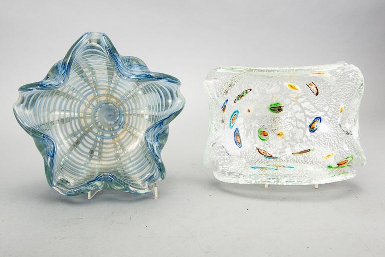 Eight mid 20th century glass items from Murano, Venice Italy.