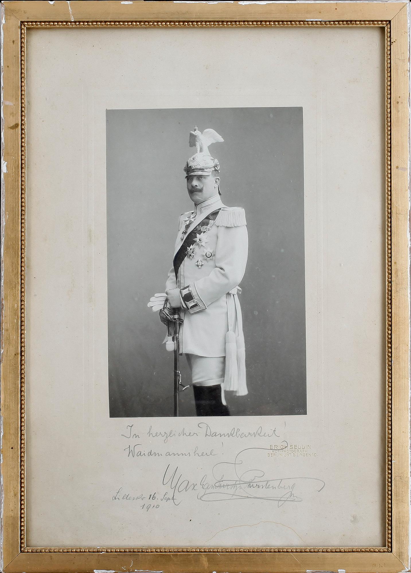 FURSTLIGT FOTOGRAFI, Signerat av Furst Maximilian Egon II av Fürstenberg, dat 1910.