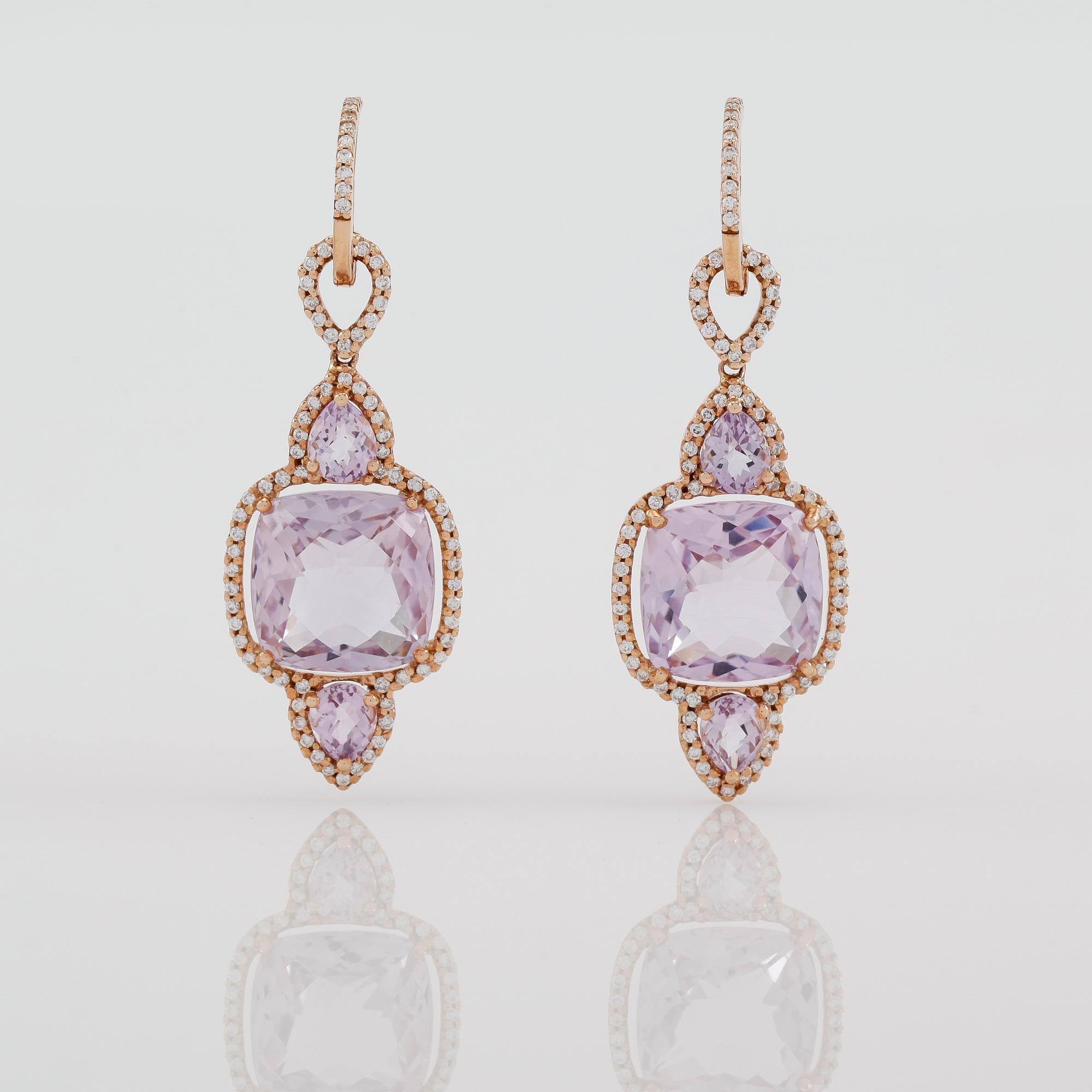 ÖRHÄNGEN, 1 par, 18K roséguld, diamanter tot ca 0.66 ct. och ametister tot ca 12.5 ct.