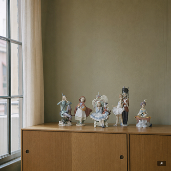 Lladró, 5 figurines, "Little Tin Soldier", "Alice in Wonderland", "Aladdin", "Little Red Riding Hood", "The Pied Piper".