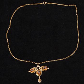 HALSSMYCKE, 18K guld, pärlor, citriner. Stockholm 1913. Vikt 9 g.