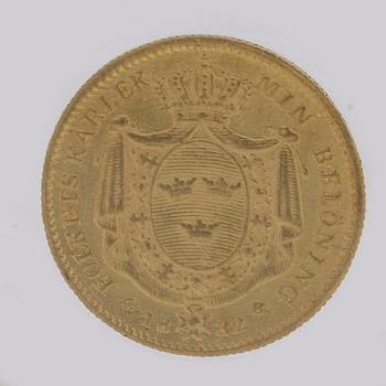 A gold 1 ducat coin Karl XIV Johan of Sweden, 1832.