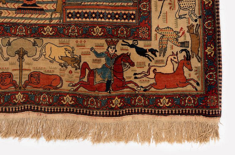 Matta, antik figural, Keshan "Motachem", centrala Persien, ca 206 x 133 cm.