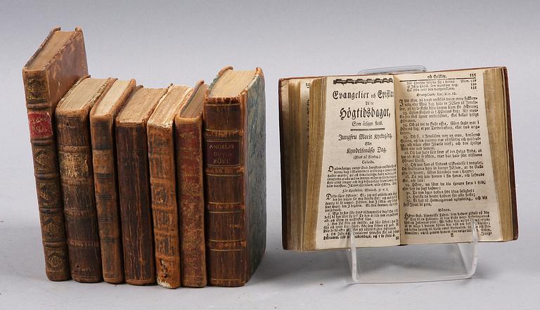 PARTI EVANGELIE- SAMT PSALMBÖCKER, 8 st, 1700-1800-tal, Sverige.