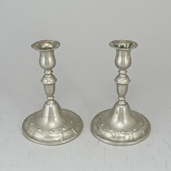 A pair of pewter candlesticks, Lars Claesson Fries, Strängnäs (1760-90).