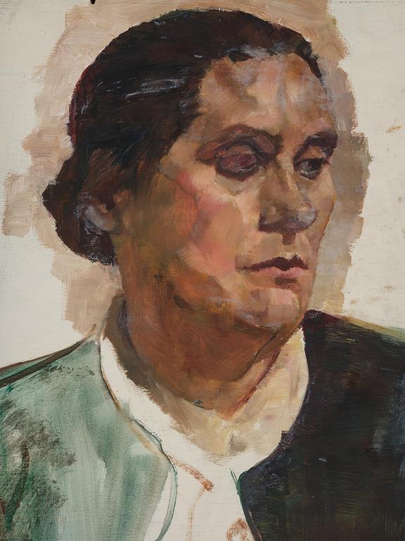 Lotte Laserstein, Sitzende Frau mit weißem Schalkragen.