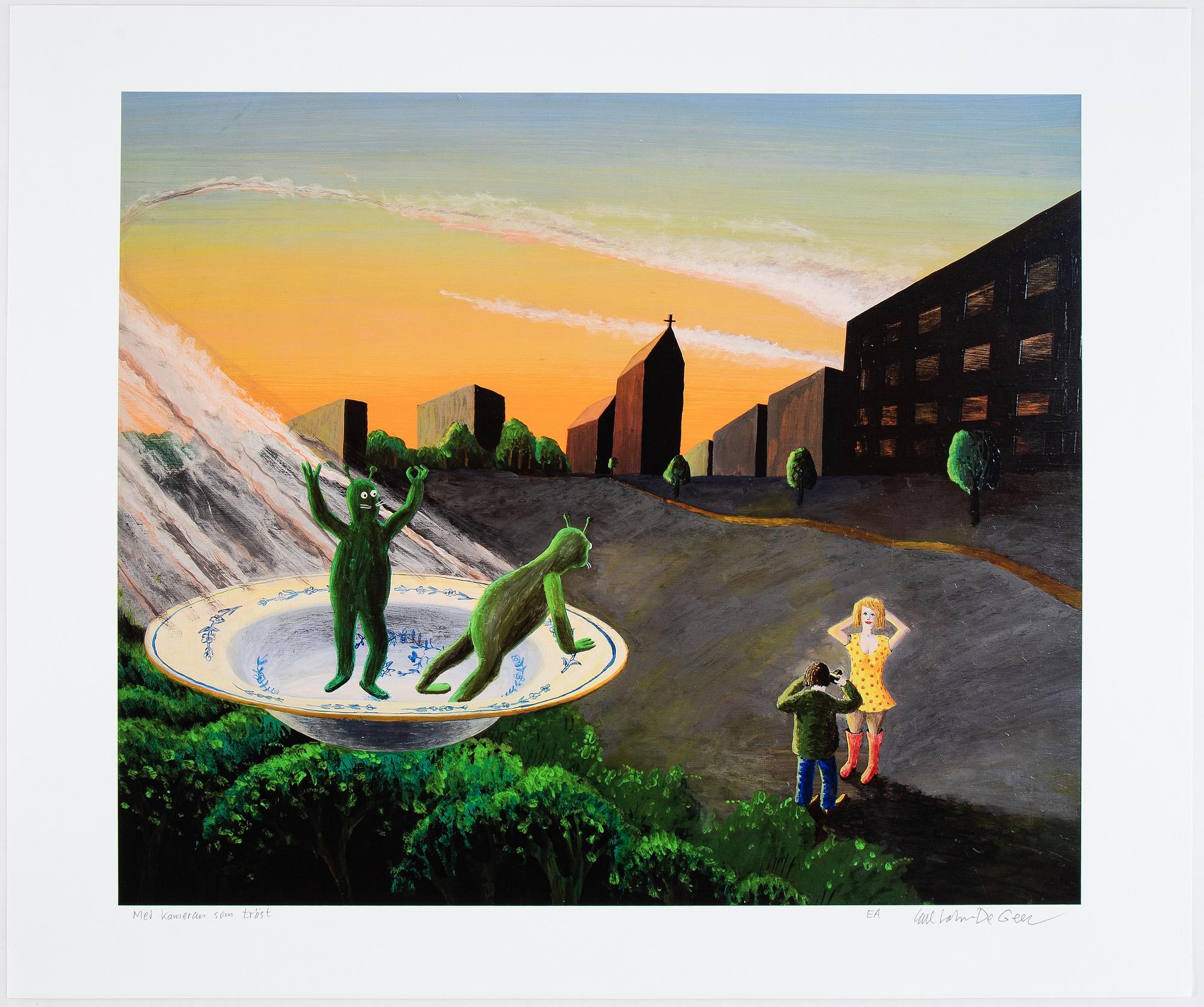 Carl Johan De Geer, lithograph in colours, signed EA.