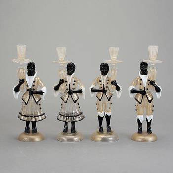 LJUSSTAKAR, 2 par, glas, Italien, 1900-talets mitt.