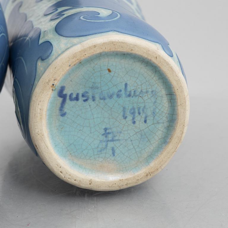 Josef Ekberg, two vases, 'Sgrafitto', Gustavsberg 1919 and 1923.