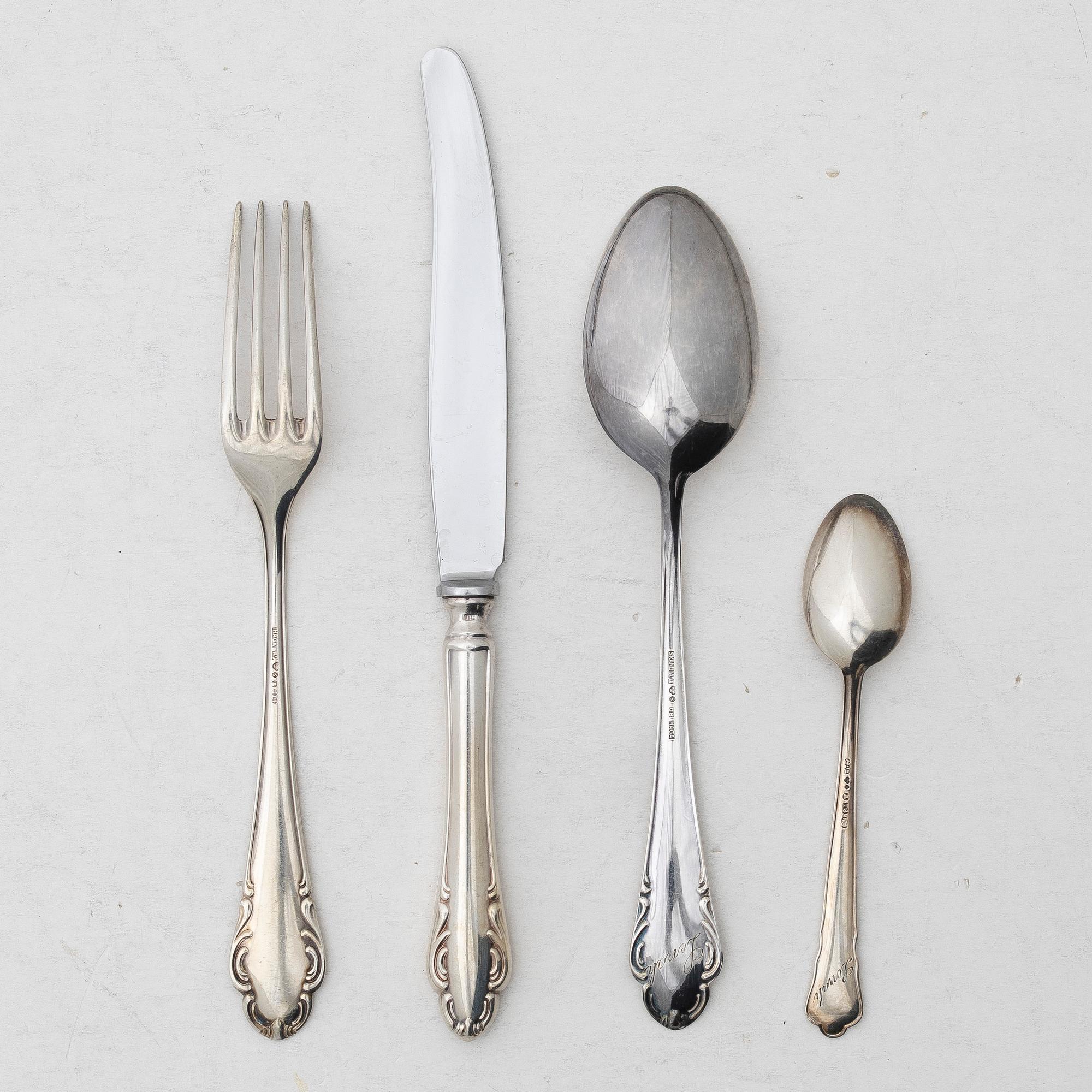 A Swedish silver cutlery set, model "Haga", GAB, Stockholm, some 1945 (46 pieces).
