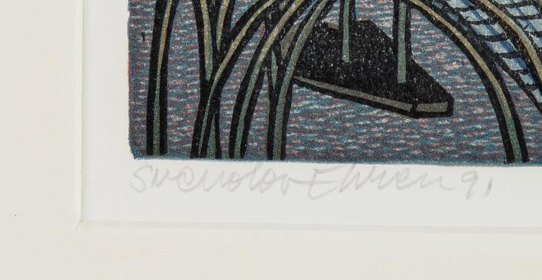 Svenolov Ehrén, färglitografi, 1991, signerad provtryck.