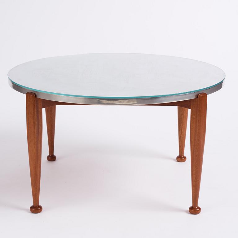 Josef Frank & Nils Fougstedt, a mahogany and pewter coffee table, Svenskt Tenn, contemporary production, ed 9/10.