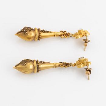 Gustaf Dahlgren & Co, brooch and pair of earrings, gold with pearls, circa 1870's.