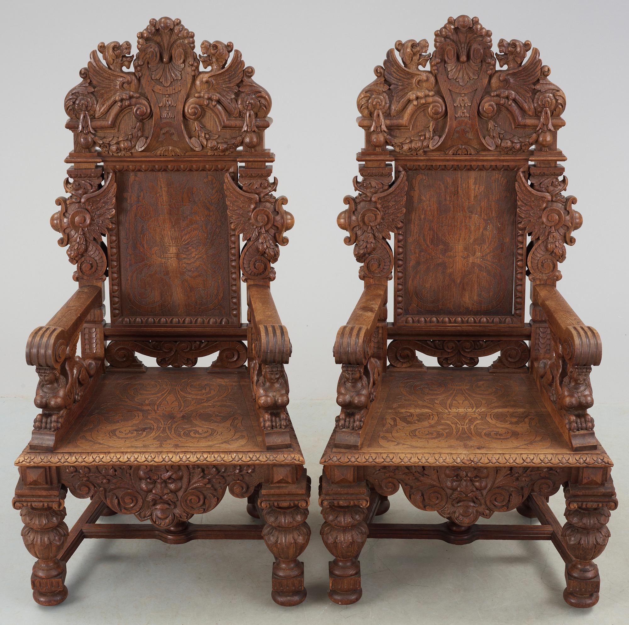 TRONSTOLAR, ett par, barockstil, 1800-tal.