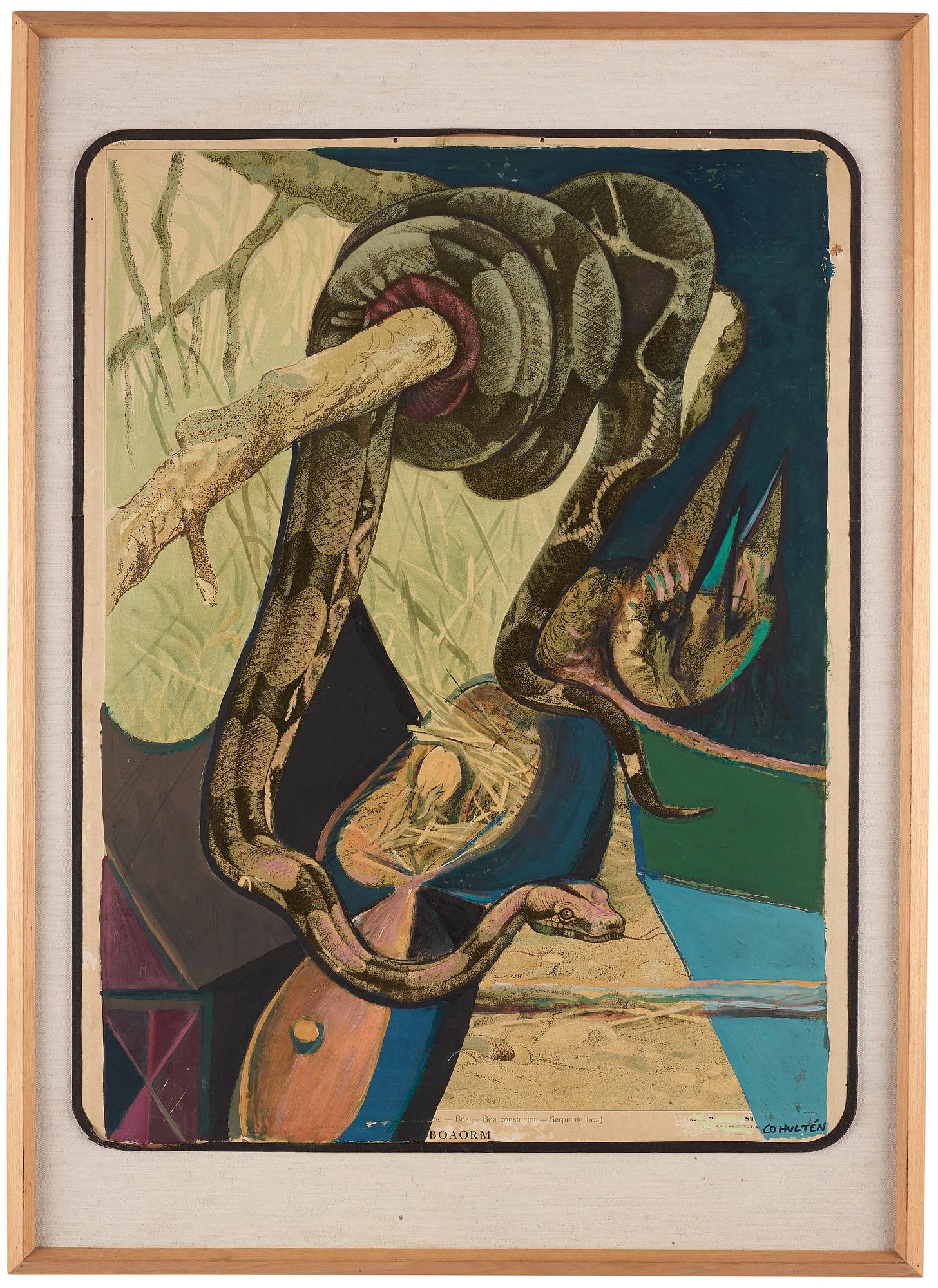 CO Hultén, oil on lithographic print, signed and executed 1952.