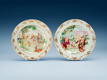 1468. A pair of famille rose 'European Subject' dinner plates, Qing dynasty, Qianlong (1736-95).
