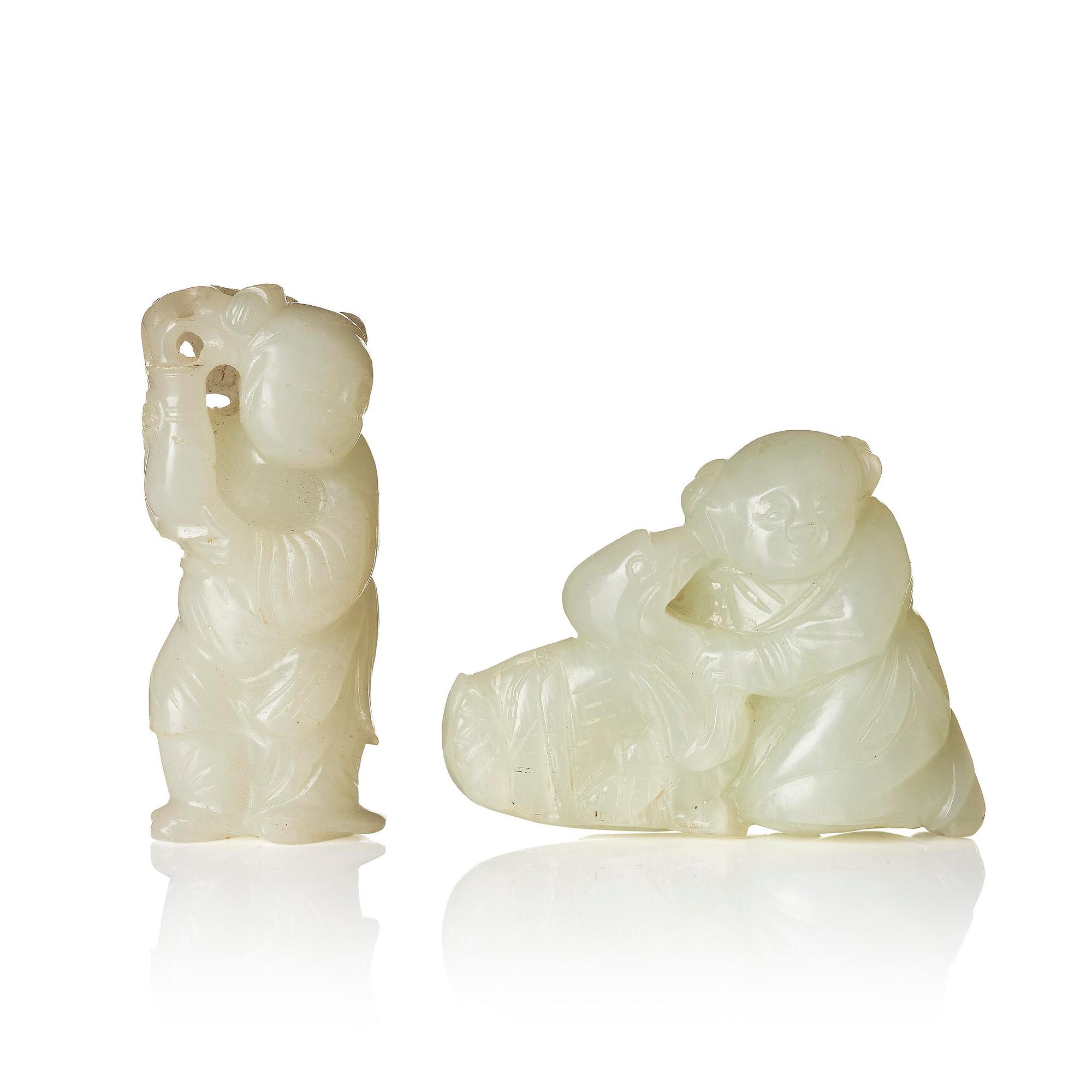 Figuriner, två stycken, jade. Qingdynastin, 1800-tal.