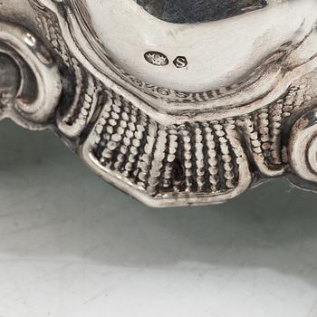 A pair of silver candelabra, Baroque style, Swedish import mark, 20th century.