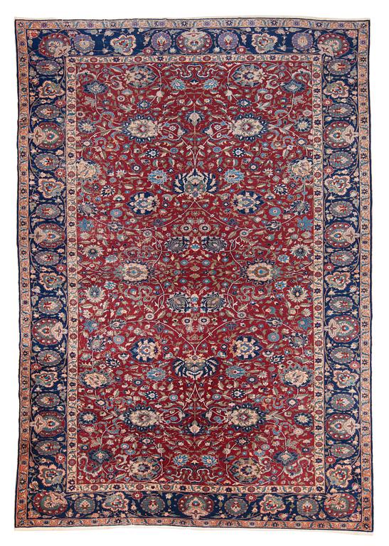 SEMI-ANTIQUE TURKISH. 407,5 x 295 cm (as well as a few cm flat weave on each end).