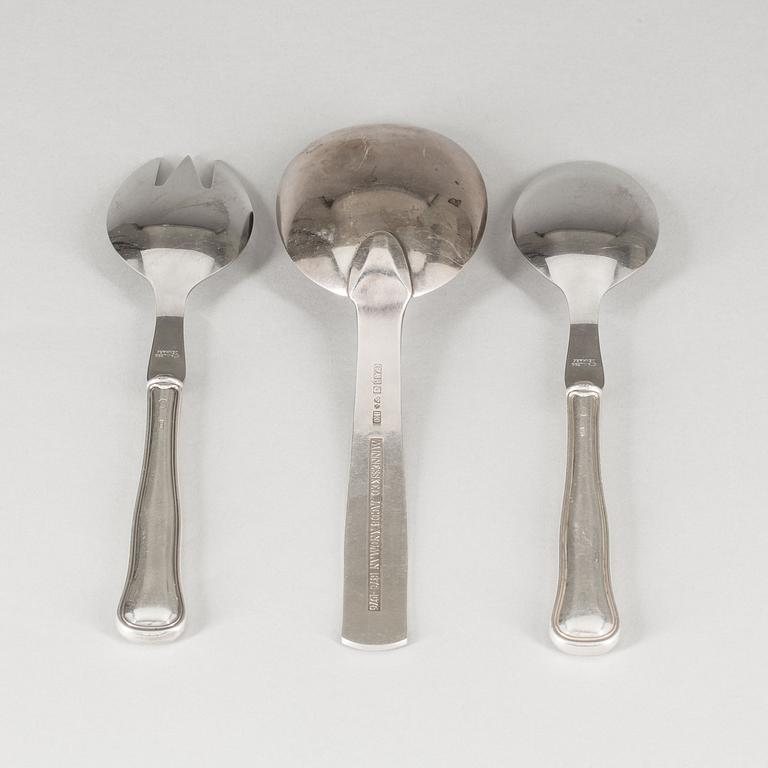 UPPLÄGGNINGSBESTICK, 3 st, silver. Danmark och Sverige. Total vikt ca 242 g inkl blad i rostfritt stål.