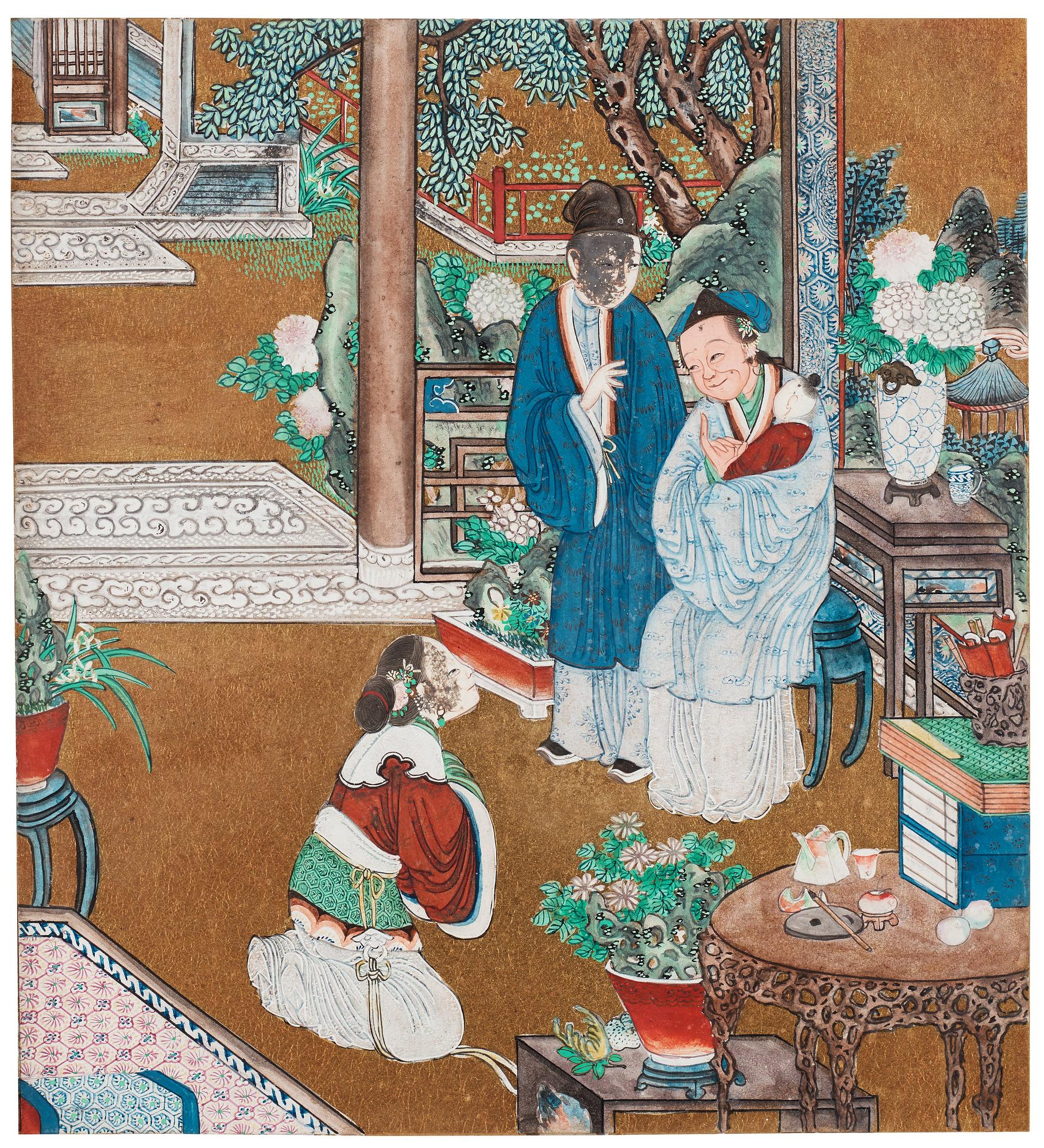 A set of nine Chinese watercolours by unknown artist, 19th Century.