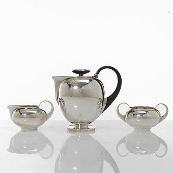 A sterling silver three piece coffee set, design Harry Sørby, company David Andersen, Norway.