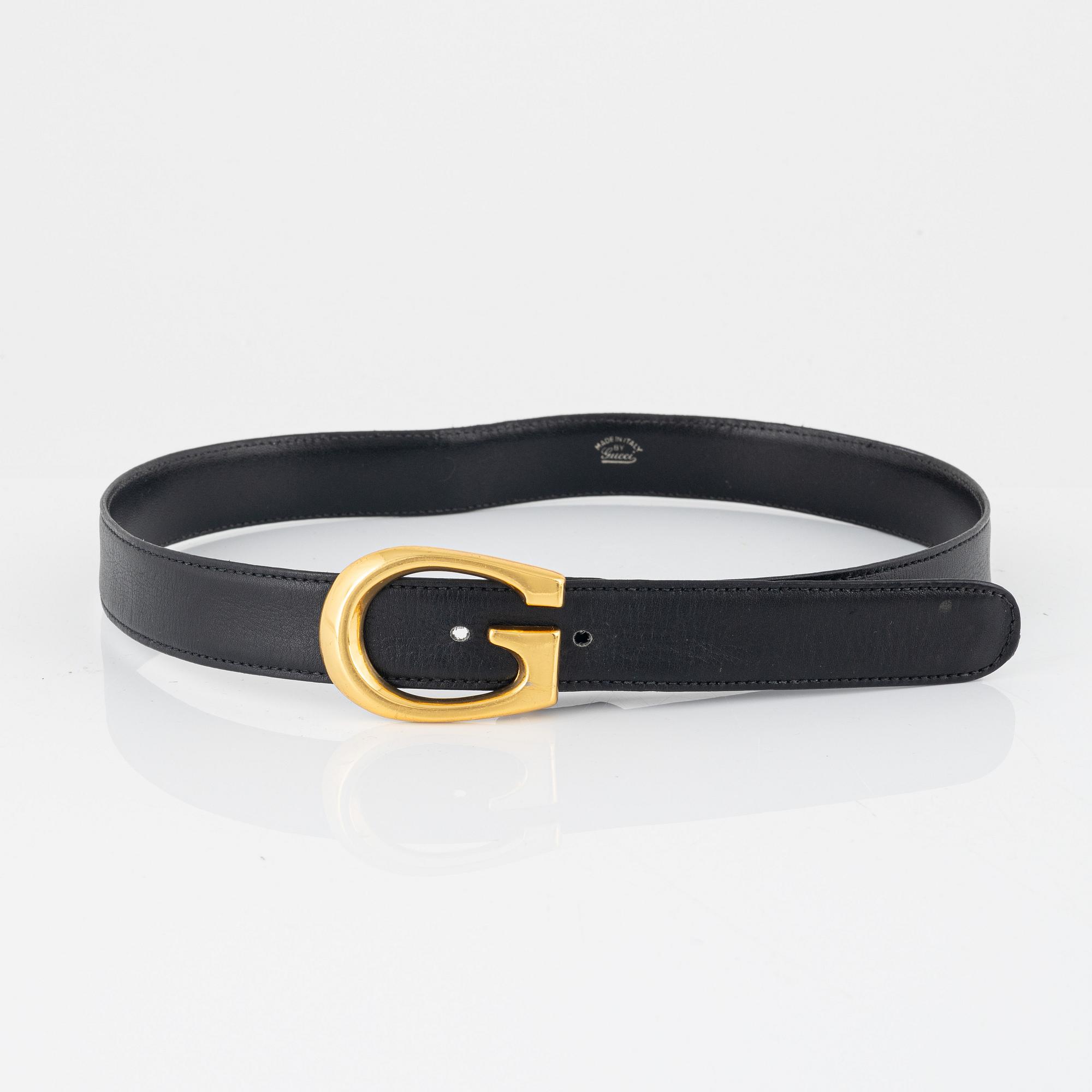 Gucci, two black leather belts, size 70-85.