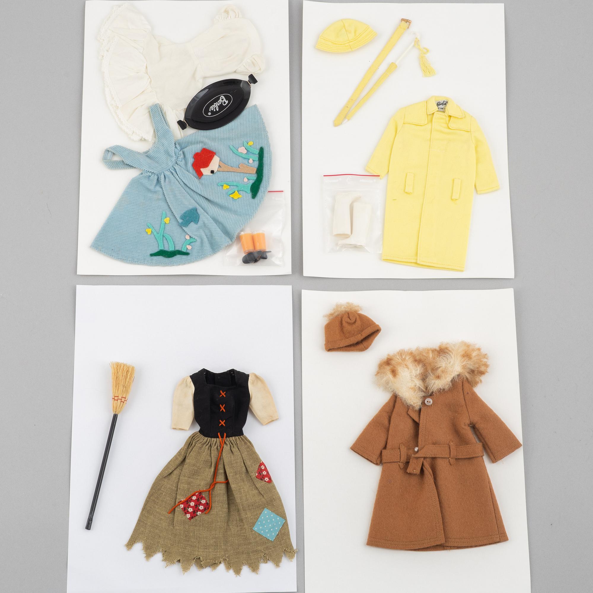 Clothing sets, Barbie, 4 pcs, including "Barbie Friday Night, 0979" & "Barbie Cinderella, 872", Mattel, 1960s.
