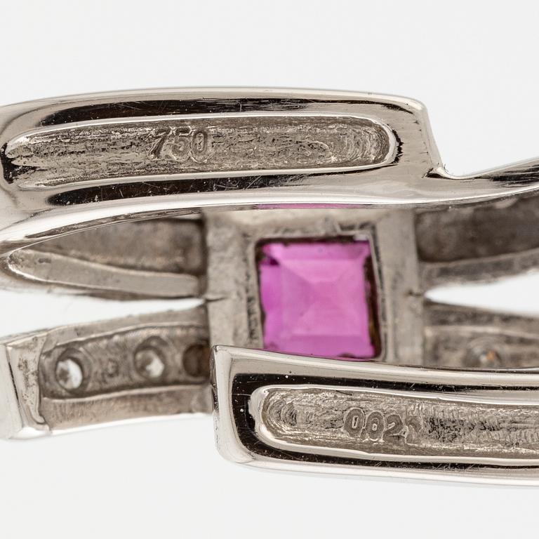 Pendant, 18K white gold with ruby and small diamonds, with chain 18K white gold.