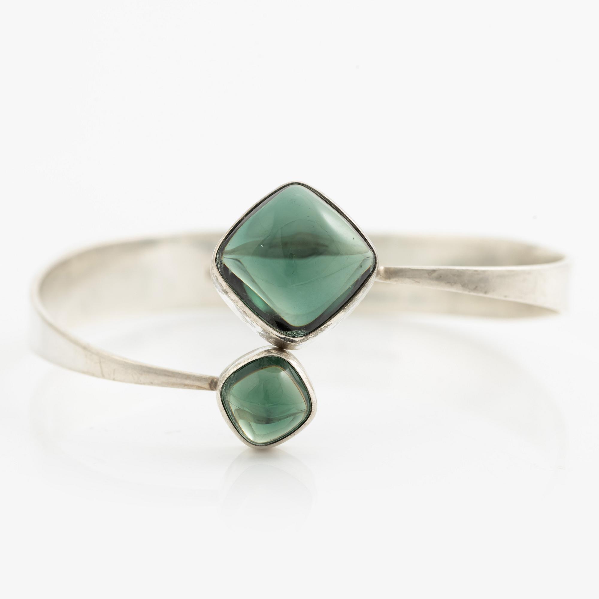 Gussi, bracelet, silver with green stones, Malmö 1965.