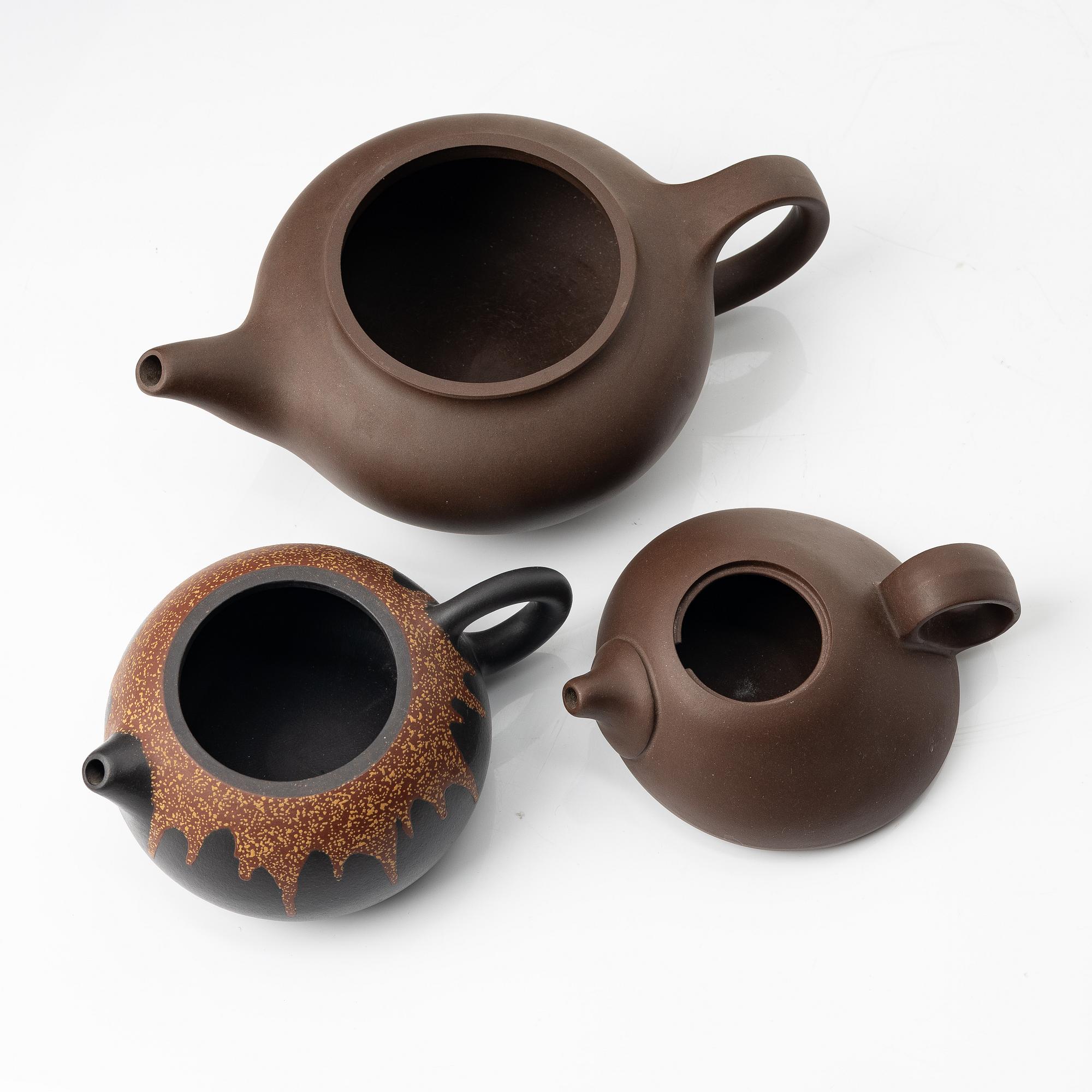Tekannor, tre stycken, yixing, Kina, 1980-/90-tal.