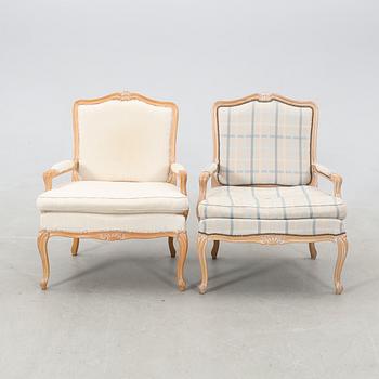 Armchairs with armrests, two pieces, Rococo style, late 20th/early 21st century.