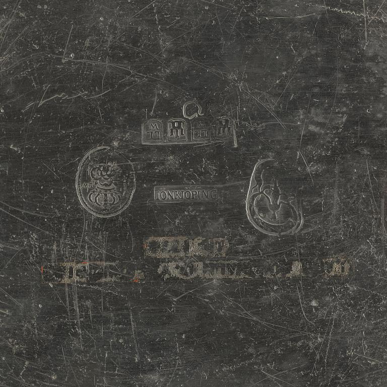 A set of two Rococo pewter dishes by L Lundwall 1774.