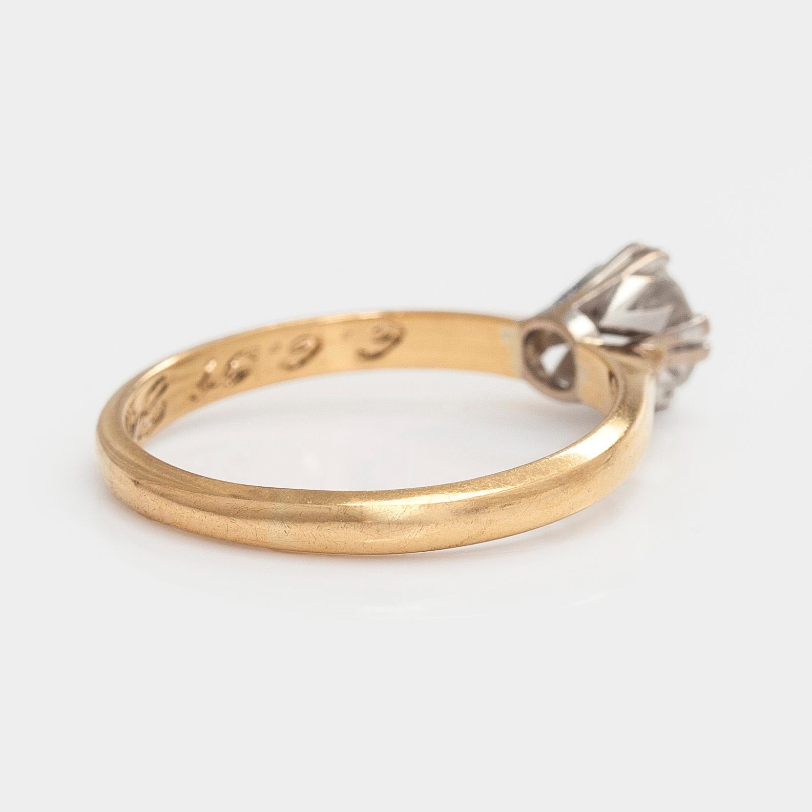 Sormus, briljanttihiottu timantti n. 0,70 ct, 18K kultaa, Kultajousi, Helsinki 1991.