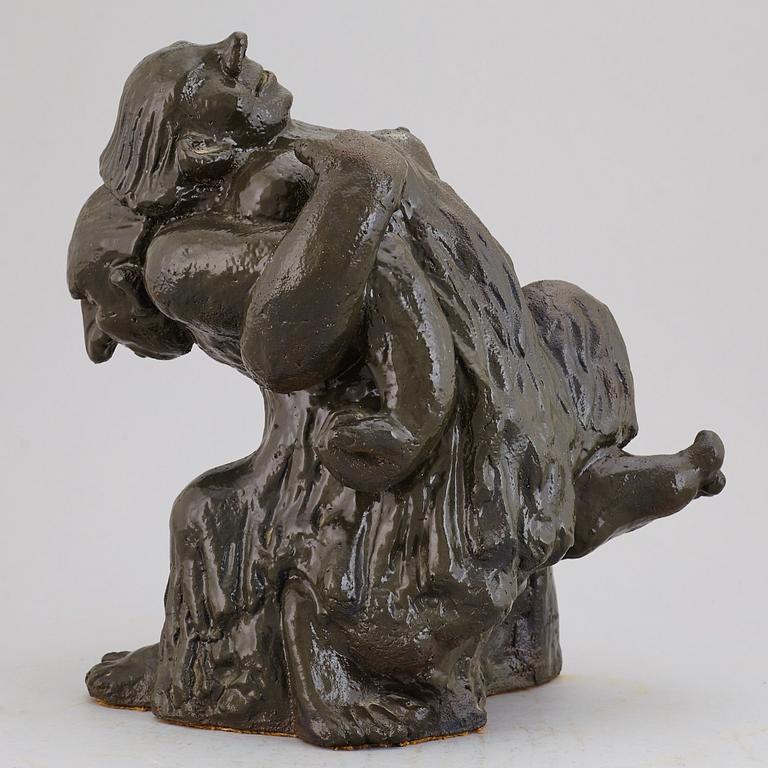 ÅKE HOLM, a glazed ceramic sculpture of trolls, Höganäs, Sweden 1941.