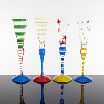 A set of four Anne Nilsson "Clown" liqour glasses from Orrefors.