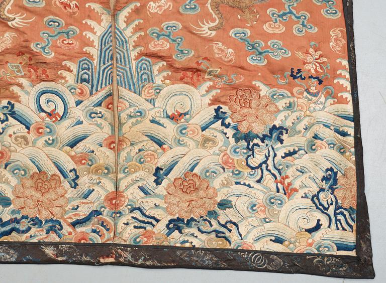 A set of four silk embroideries, Qing dynasty.