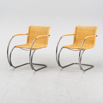 Ludwig Mies van der Roh, a pair of MR 20 steel and rattan armchairs, for Thonet, marked, designed 1927.